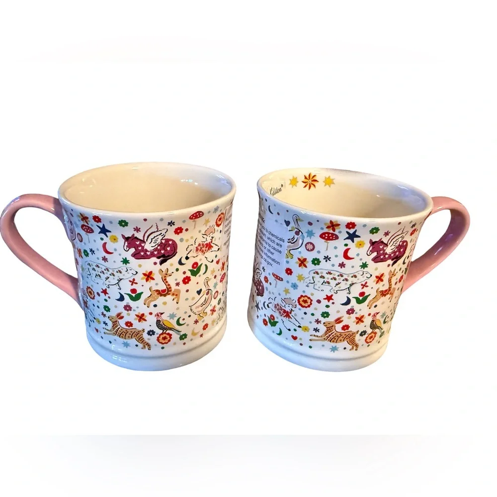 Cath Kidston NWT Qty of 2 Whimsical Animal Patterned Mugs with Pink Handles - Picture 3 of 10